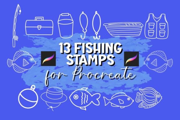 13 Fishing Procreate Stamp Set for Digital Art