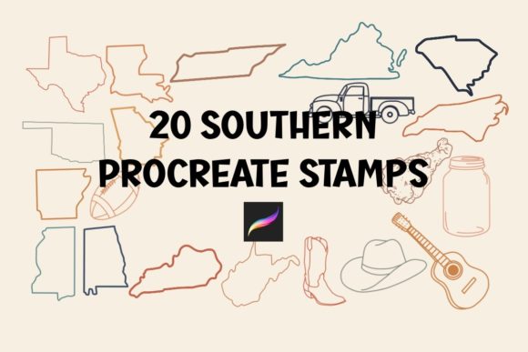 20 Southern Stamps for Procreate