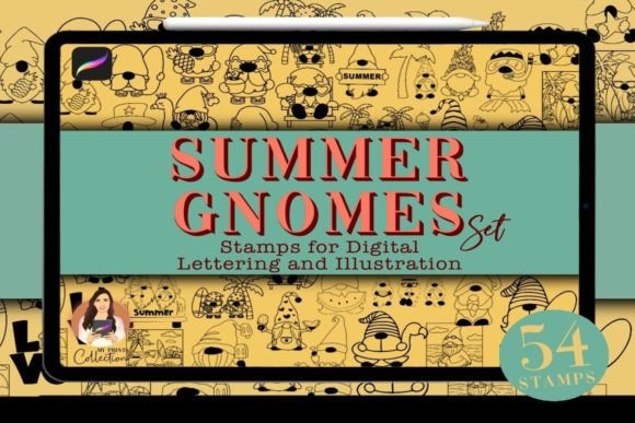 54 Summer Beach Gnomes Procreate Stamps