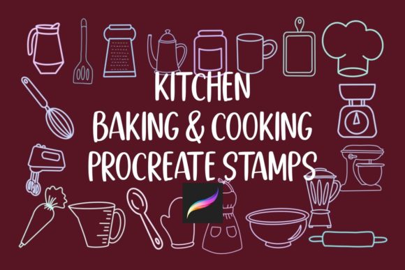 Streamline Your Digital Art with 20 Kitchen Baking Procreate Stamps